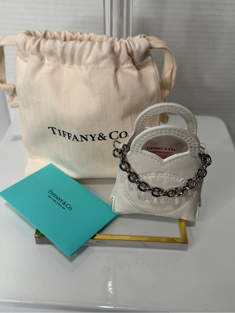 Tiffany & Co. White Leather Nano 'Please Return To' Heart Bag --RARE-NWT - Picture 1 of 6